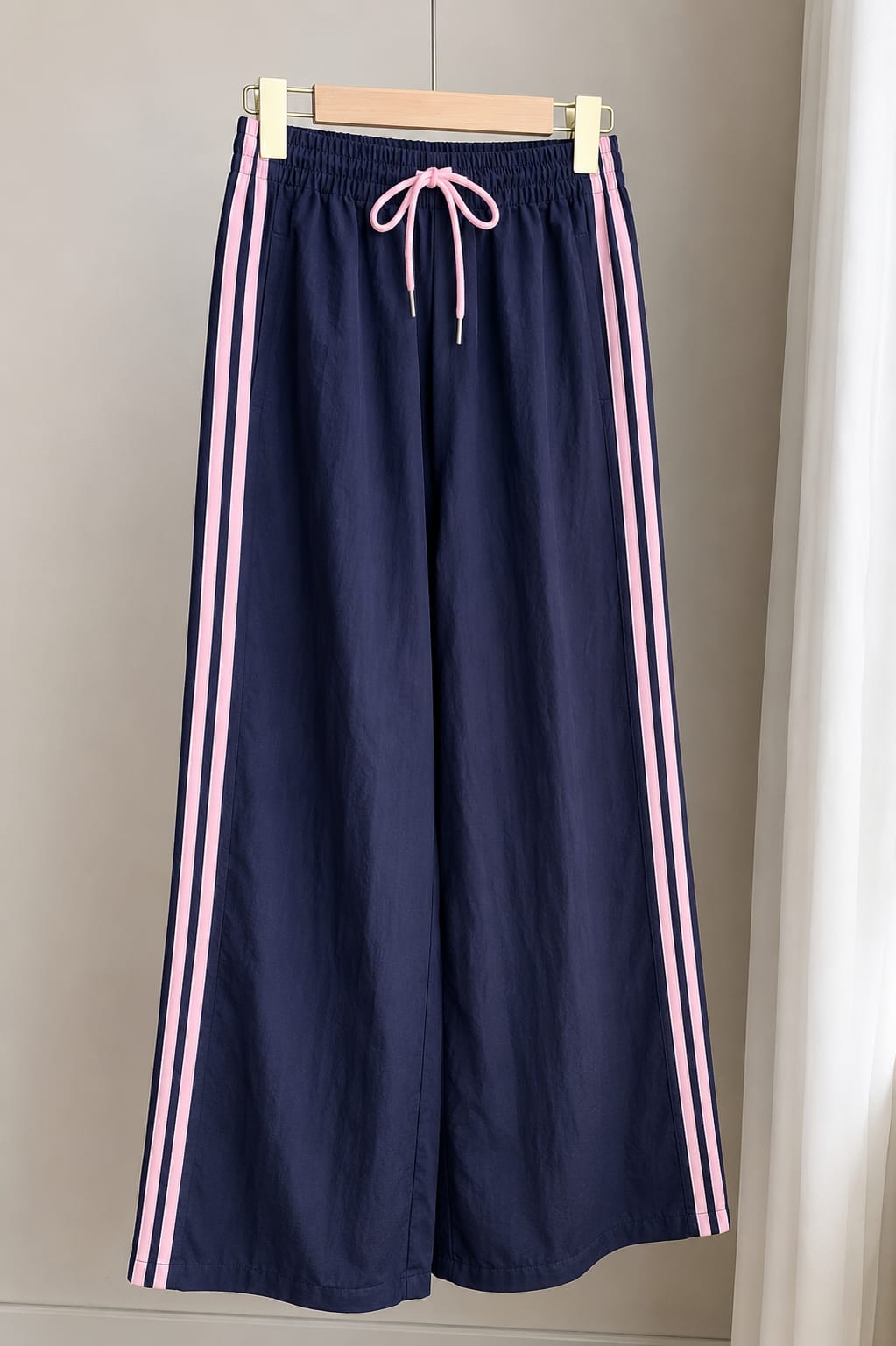 Navy Blue With 3 Pink Stripes Wide Leg Baggy Terry Trouser for her (RX-565)