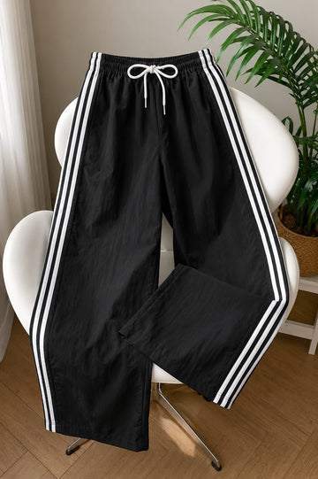 Black With 3 White Stripes Wide Leg Baggy Terry Trouser for her (RX-562)