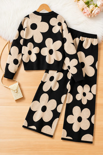 Black With Skin Big Flowers Track Suit (RX-577)