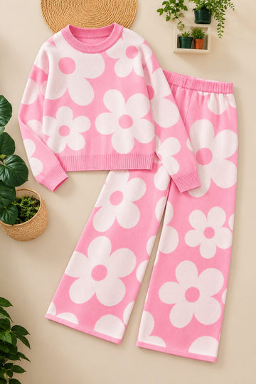 Pink With White Big Flowers Track Suit (RX-579)