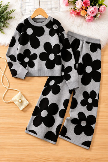 Grey With Big Black Flowers Track Suit (RX-583)