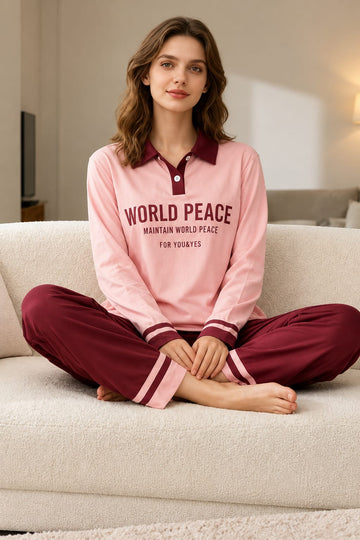 Pink And Maroon World Peace Polo Pj Set (RX-575)