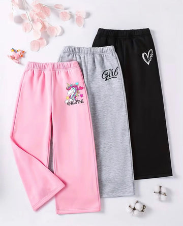 Cute Print Wide Leg Fleece Trousers - Pack of 3 (RX-628)