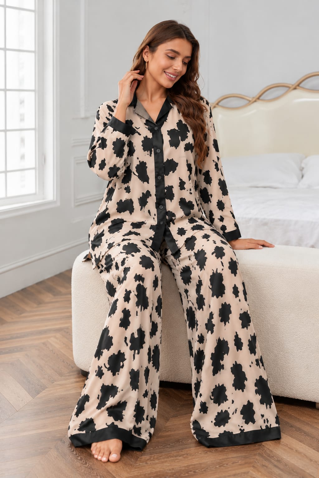 Skin Ink Stain  printed Button style Night Suit For Her (RX-609)
