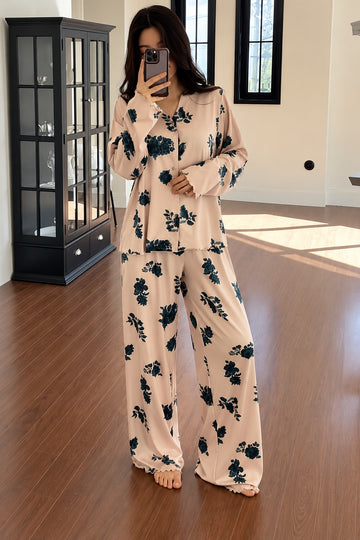 Off White Midnight Rose Blush Button Style Pj Set For Her (RX-619)