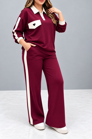 Maroon & White Stripe Heart Printed Collar Track Suit (RX-625)