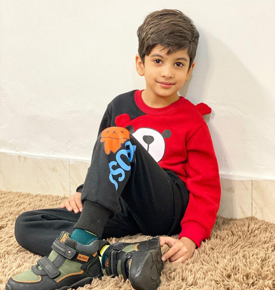 Black With Red Bear Sweatshirt With Trouser For Kids (RX-230)