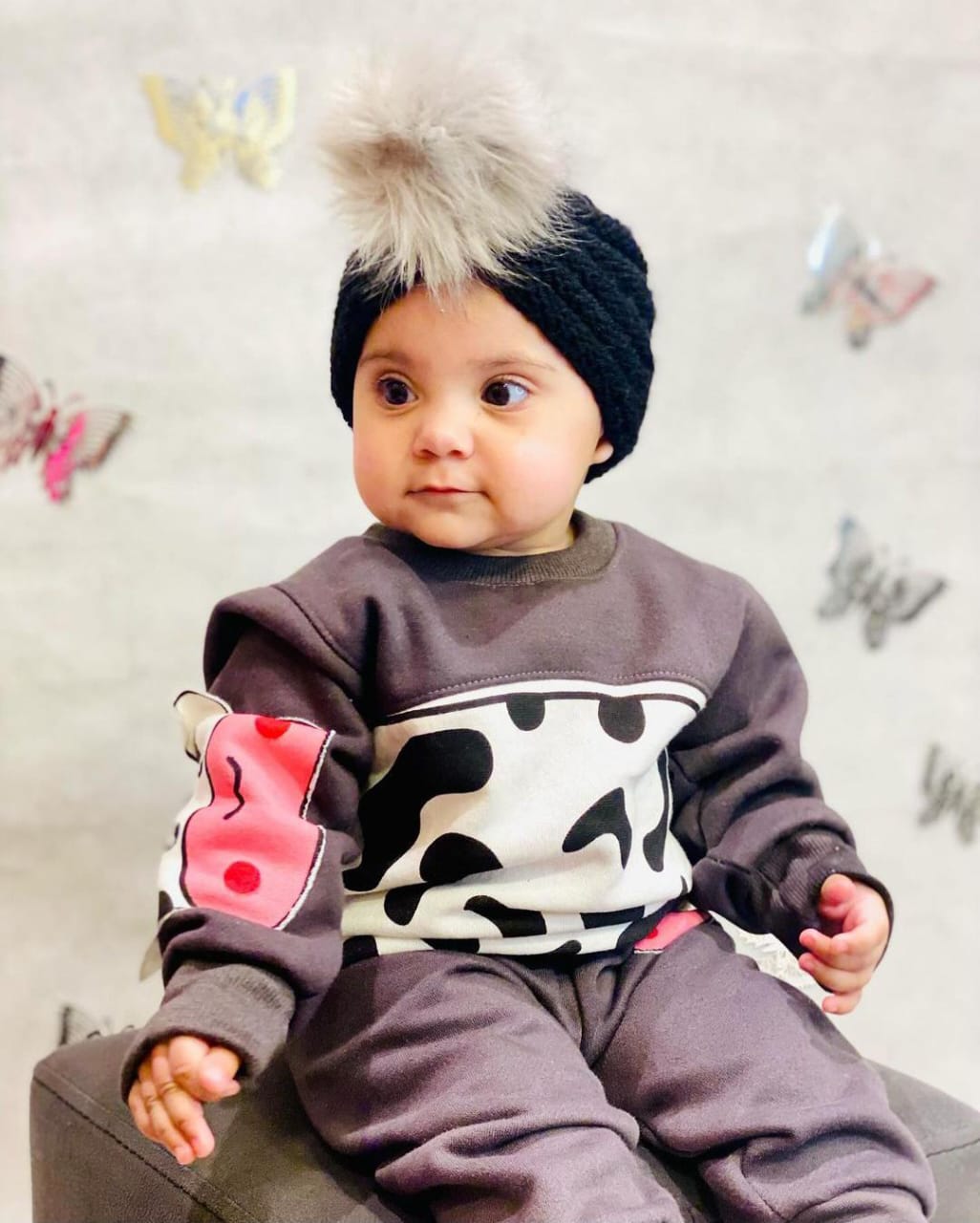 Black And White Cow Print Sweatshirt With Trouser For Kids (RX-224)