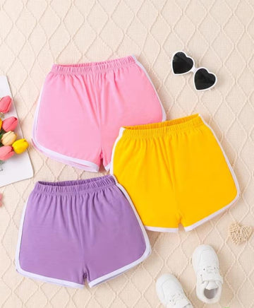 Pack of 3 Plain shorts for Women (pink , yellow , purple)