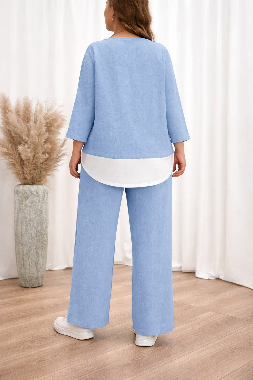 Sky blue with White Bottom line Plain plazzo night suit for her