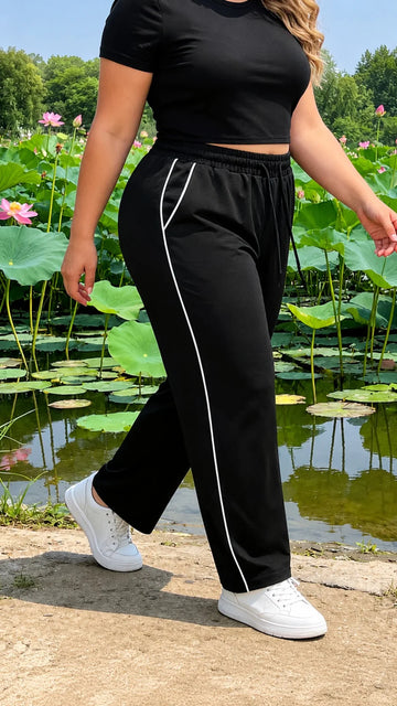 Black with White pipen Terry Baggy Plazo for her (RX-489)