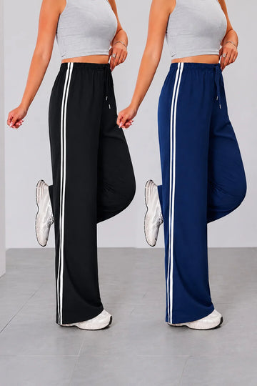Pack of 2 Black And Navy Blue white stripes Terry Baggy Plazo for her (RX-490)
