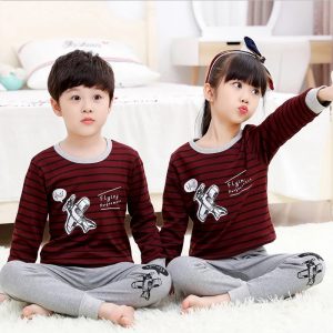 Baby or Baba Maroon and Grey Flying Performance Print Night Suit for Kids (1 Pcs) (RX-117)