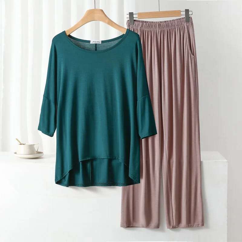 Green Loose Sleeves T-Shirt With Skin Plazzo Trouser Suit (RX-96)