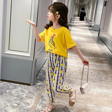 Baby Or Baba Yellow Hand Print Half Sleeves T-shirt With Pineapple Printed Pajama Night Suit for Kids (1 Pcs) (RX-176)