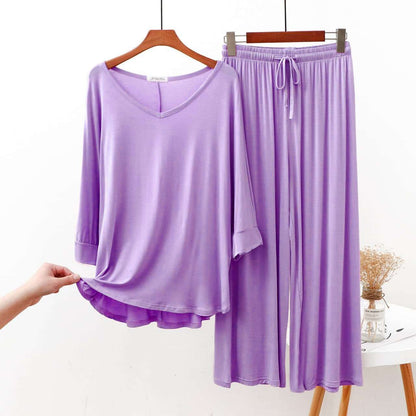 Purple V Neck with Palazzo Style Pajama Full Sleeves Suit for Her (RX-66)