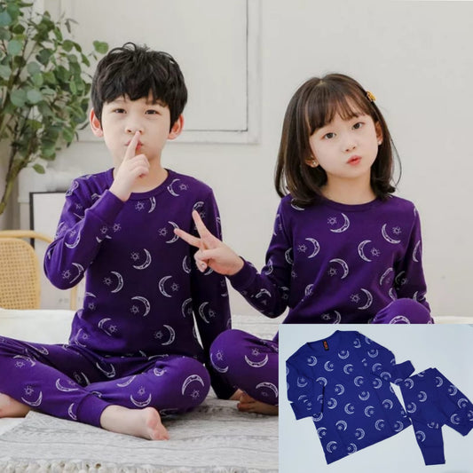 Baby or Baba Purple Moon and Star Print Full Sleeves Night Suit for Kids (1 Pcs) (RX-127)