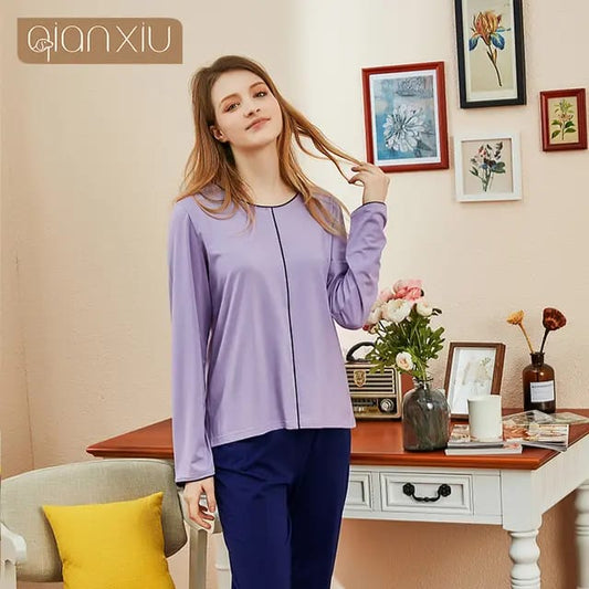 Purple Round Neck Front Lining T-shirt With Plazzo Suit (RX-110)
