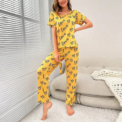 Yellow Love Printed T-shirt And Trouser Suit (RX-149)