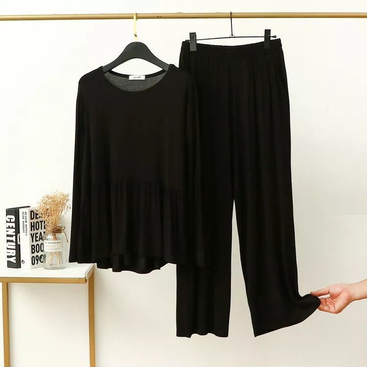 Plain Black Frill Style with Palazzo Style Pajama Full Sleeves Suit for Her (RX-50)