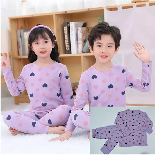 Baby or Baba Purple Hearts Print Full Sleeves Night Suit for Kids (1 Pcs) (RX-124)