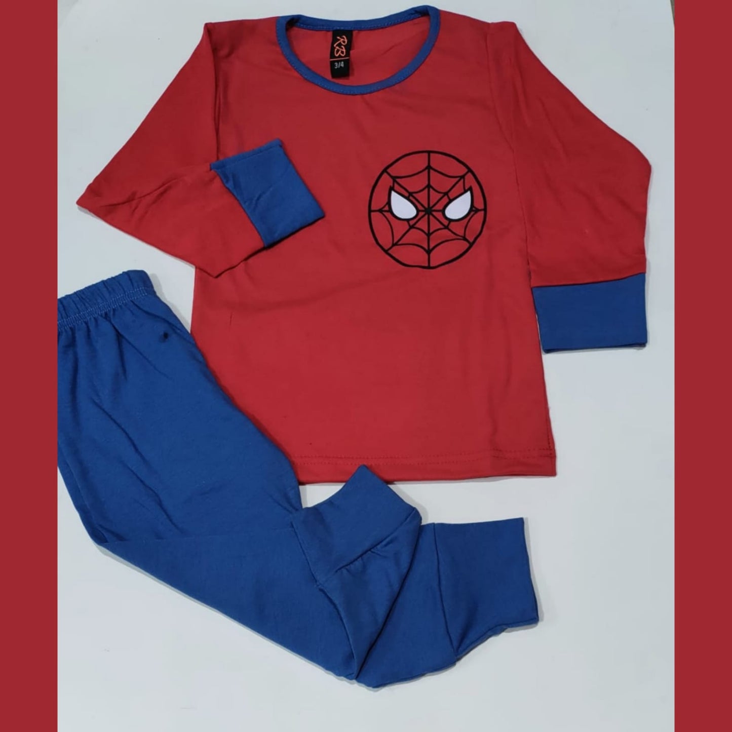 Baby or Baba Red and Blue Spiderman Logo Print Full Sleeves Night Suit for Kids (1 Pcs) (RX-123)