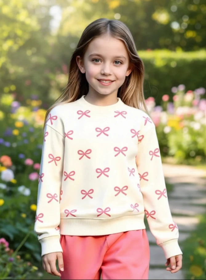 Off white Pink Bow with pink pajama Kids track suit (RX-328)