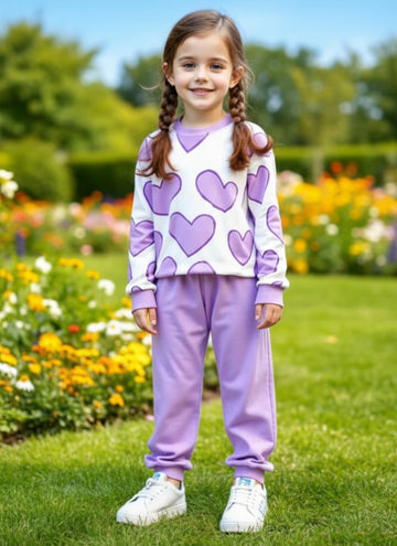 off white Purple Hearts with purple pajama Kids track suit (RX-329)