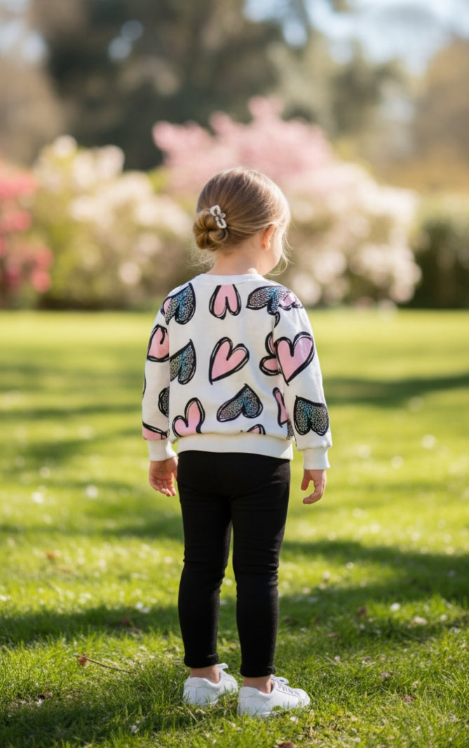 White With Pink And Black Hearts Print Kids track suit (RX-327)